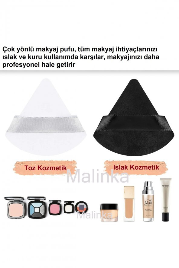 2 Adet Yeşil Üçgen Pamuk Yıkanabilir Kadife Puf Yüz Kontür Makyaj Bez Süngeri Kozmetik Fondöten - 3