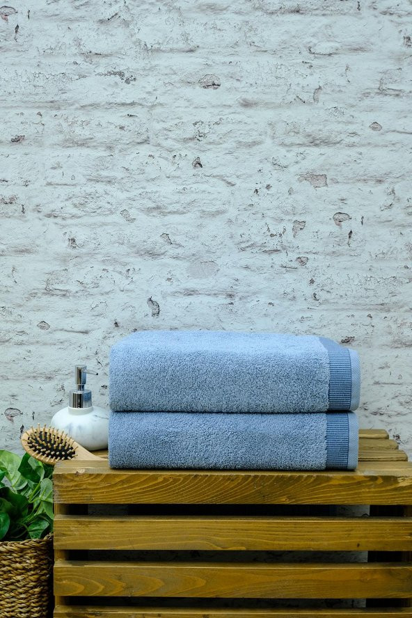 2li 70x130 Mavi Çubuk Bordürlü Banyo Havlusu