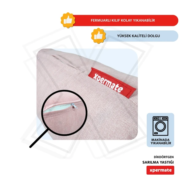 XPERMATE Sarılma Yastığı , Uyku Yastığı , Bacak Arası Yastığı Silindir 150x20 Pembe - Resim 3