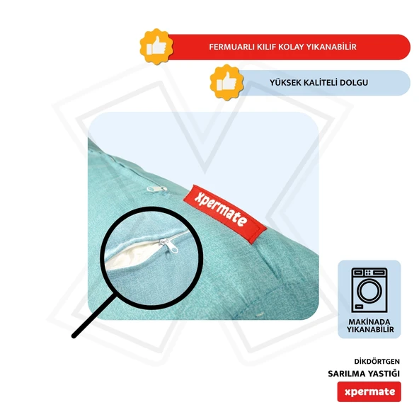 XPERMATE Sarılma Yastığı , Uyku Yastığı , Bacak Arası Yastığı Silindir 150x20 Mavi - Resim 3