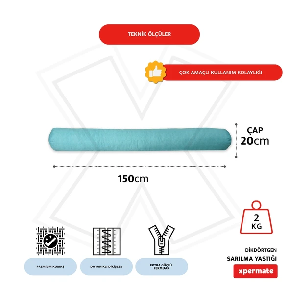 XPERMATE Sarılma Yastığı , Uyku Yastığı , Bacak Arası Yastığı Silindir 150x20 Mavi - Resim 2