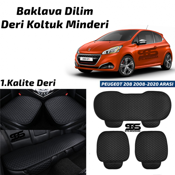 Peugeot 208 2008-2020 Arası Siyah Deri Oto Koltuk Minderi ürün görseli 1