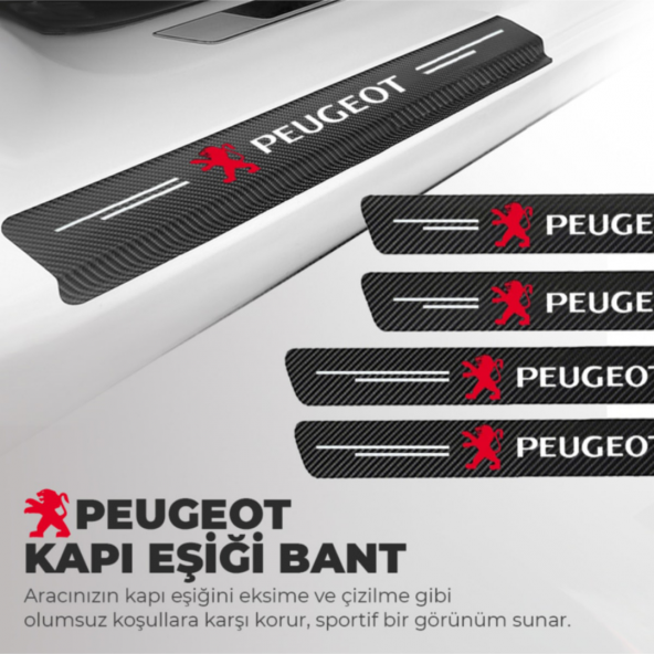 Peugeot Logolu Karbon Kapı Eşiği Koruyucu Bant Folyo 4lü Set