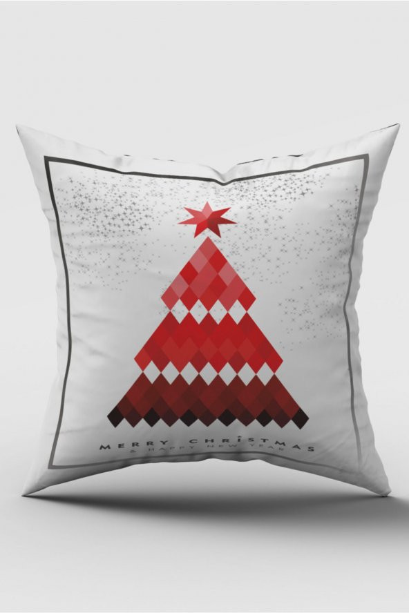 Merry Christmas Ve Çam Ağacı Desenli Dijital Baskılı Kırlent Kılıfı - 1