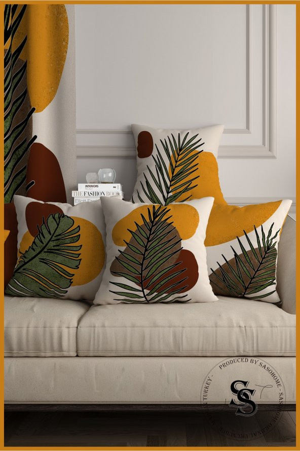 Special Design Honey Color Palm Tasarımlı 4lü Dijital Baskılı Kırlent Kılıfı