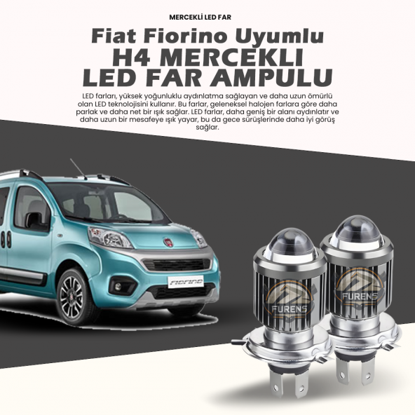 H4 Mercek Led Xenon- Fiat Fiorino Uzun-kısa Çift Renk