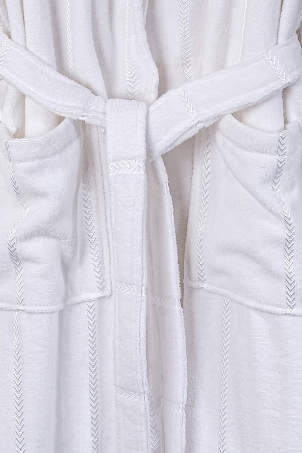 Ephemeris Pamuk Kapüşonlu Unisex Bornoz - Lara Beyaz L/XL - 2