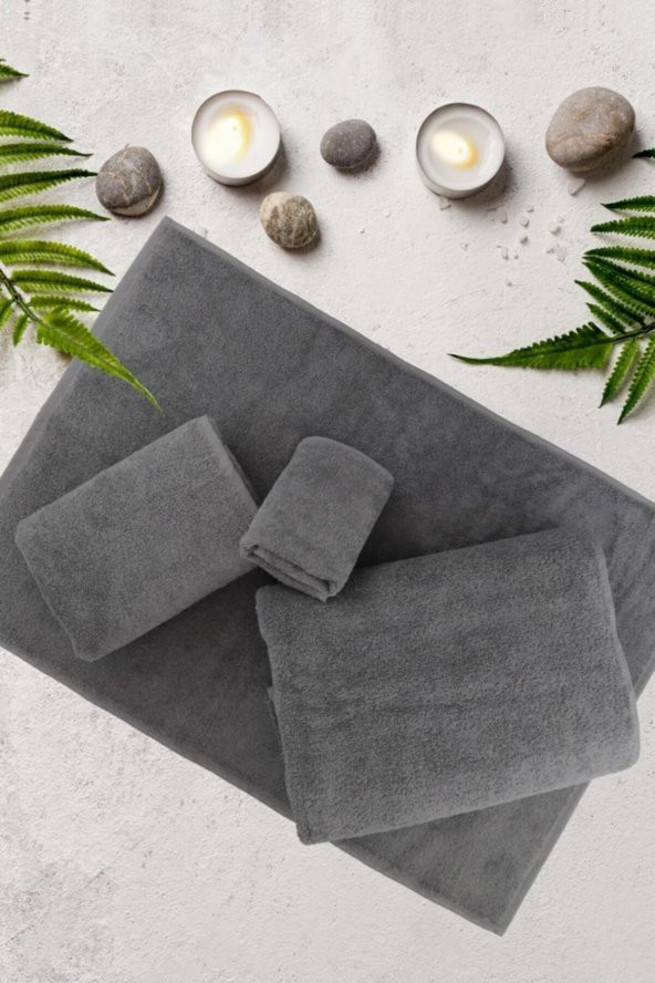 Ephemeris Pamuk 4 Parça Banyo Havlu Seti - Eponj Gri