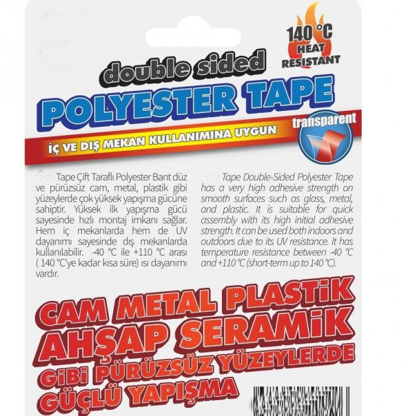Çift Taraflı Polyester Bant 140 Derece Isıya Dayanıklı 15mmX5mt-0,16mm İncelik - 4