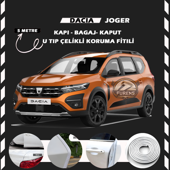 Dacia Joger Oto Araç Kapı Koruma Fitili 5metre Parlak Beyaz Renk