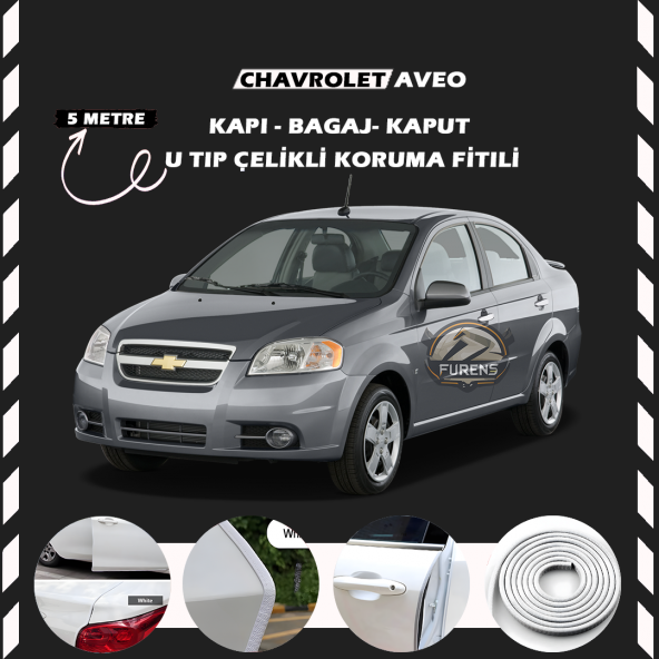 Chevrolet Aveo Oto Araç Kapı Koruma Fitili 5metre Parlak Beyaz Renk ürün görseli 1