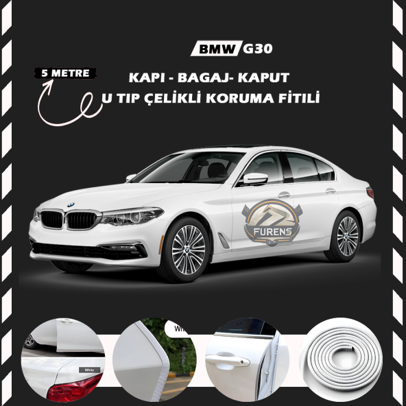 Bmw G30 Oto Araç Kapı Koruma Fitili 5metre Parlak Beyaz Renk