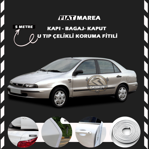 Fiat Marea Oto Araç Kapı Koruma Fitili 5metre Parlak Beyaz Renk ürün görseli