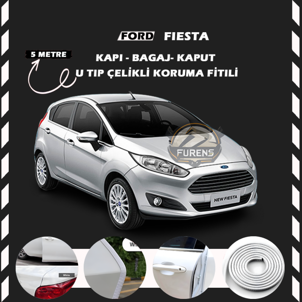Ford Fiesta Oto Araç Kapı Koruma Fitili 5metre Parlak Beyaz Renk ürün görseli 1
