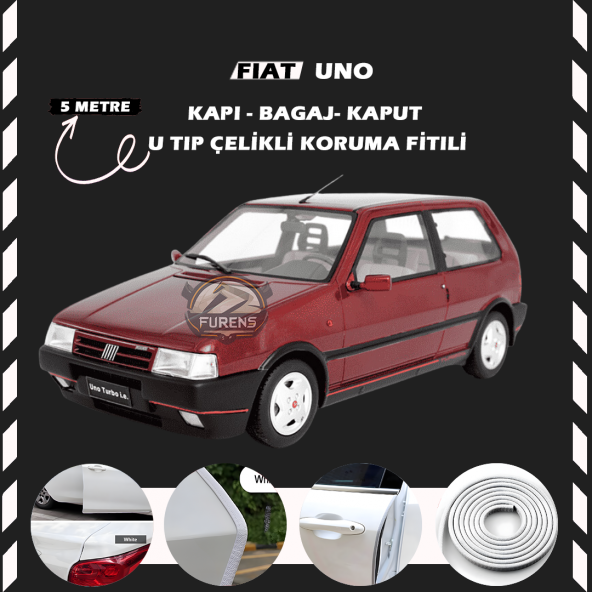 Fiat Uno Oto Araç Kapı Koruma Fitili 5metre Parlak Beyaz Renk ürün görseli