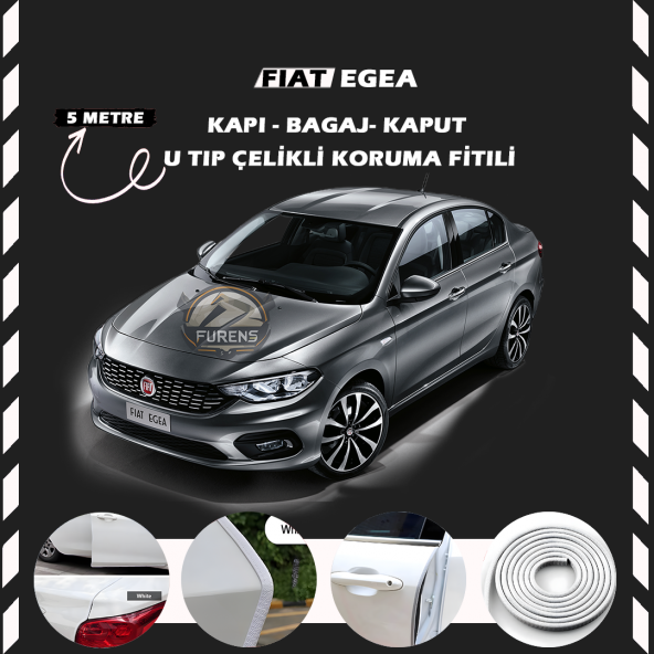 Fiat Egea Oto Araç Kapı Koruma Fitili 5metre Parlak Beyaz Renk