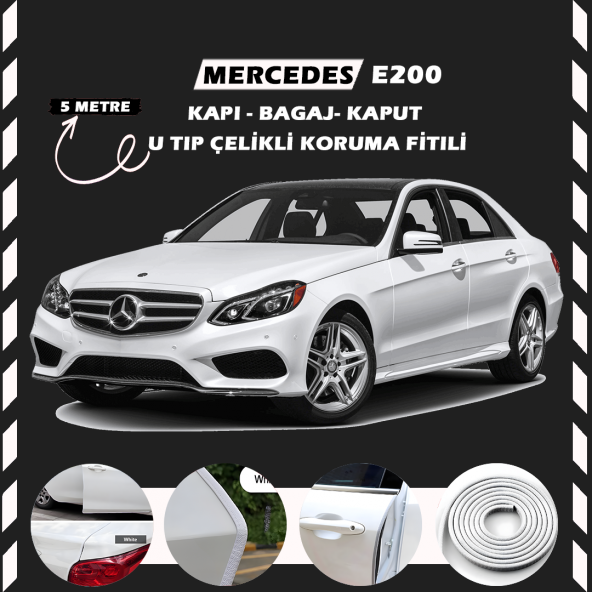 Mercedes E200 Oto Araç Kapı Koruma Fitili 5metre Parlak Beyaz Renk ürün görseli