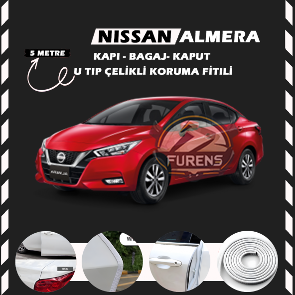 Nissan Almera Oto Araç Kapı Koruma Fitili 5metre Parlak Beyaz Renk ürün görseli