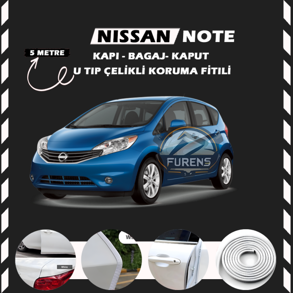 Nissan Note Oto Araç Kapı Koruma Fitili 5metre Parlak Beyaz Renk ürün görseli
