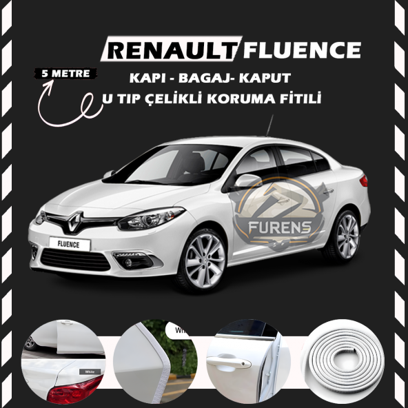 Renault Fluence Oto Araç Kapı Koruma Fitili 5metre Parlak Beyaz Renk