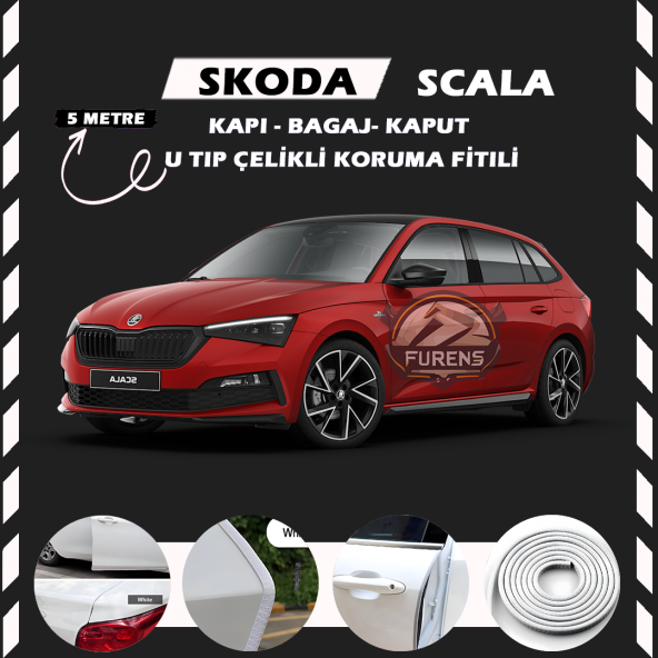 Skoda Scala Oto Araç Kapı Koruma Fitili 5metre Parlak Beyaz Renk