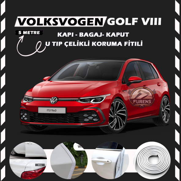 Volksvogen Golf 8 Oto Araç Kapı Koruma Fitili 5metre Parlak Beyaz Renk