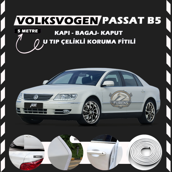 Volksvogen Passat B5 Oto Araç Kapı Koruma Fitili 5metre Parlak Beyaz Renk