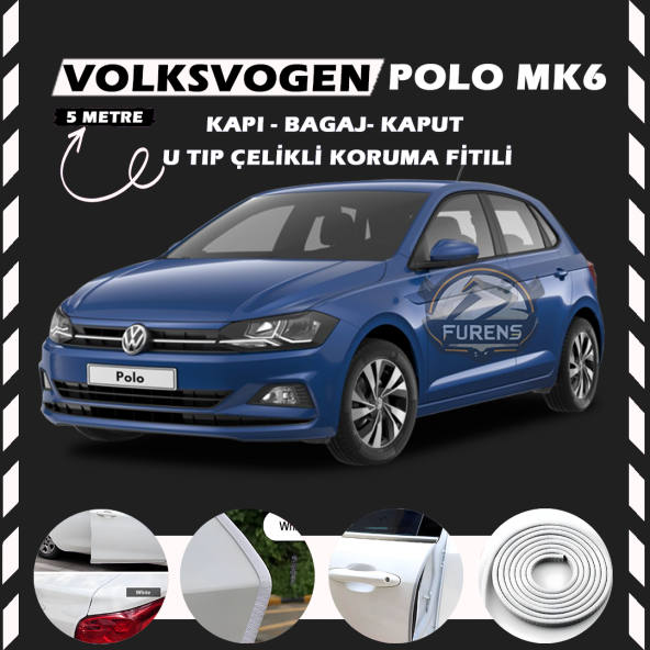 Volksvogen Polo MK6 Oto Araç Kapı Koruma Fitili 5metre Parlak Beyaz Renk ürün görseli