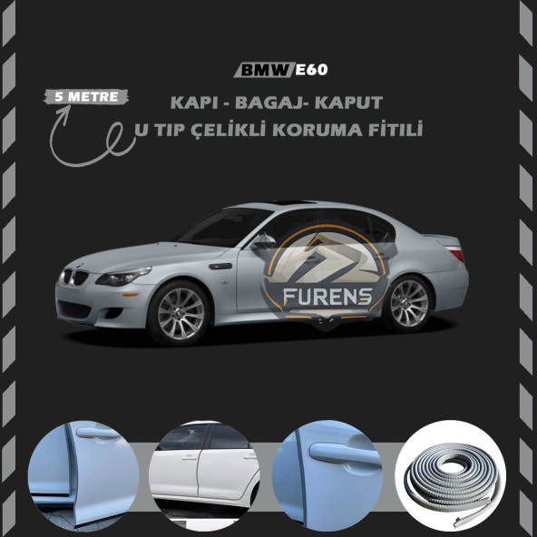 Bmw E60 Oto Araç Kapı Koruma Fitili 5metre Parlak Gri Renk ürün görseli 1