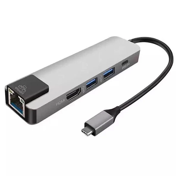 5İN1  USB 3.1 Type C To HDMI 2xusb 3.0 RJ45 Ethernet Dönüştürücü Adaptör