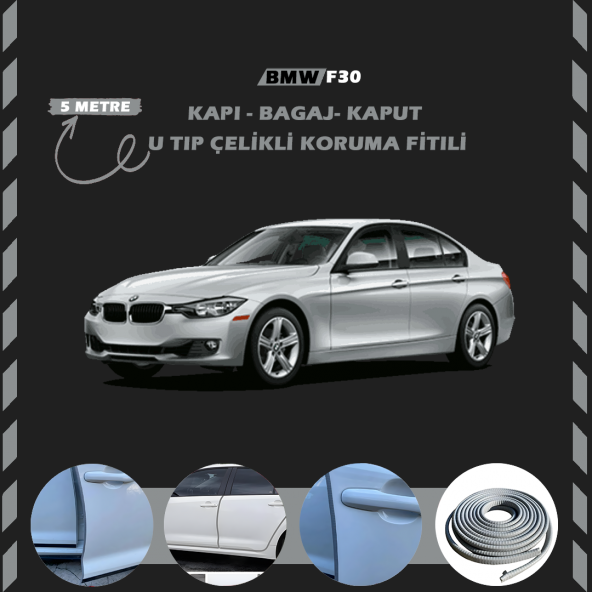 Bmw F30 Oto Araç Kapı Koruma Fitili 5metre Parlak Gri Renk