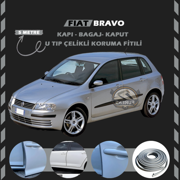 Fiat Bravo Oto Araç Kapı Koruma Fitili 5metre Parlak Gri Renk ürün görseli