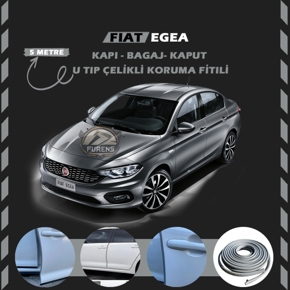 Fiat Egea Oto Araç Kapı Koruma Fitili 5metre Parlak Gri Renk