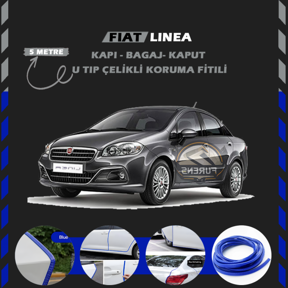 Fiat Linea Oto Araç Kapı Koruma Fitili 5metre Parlak Gri Renk