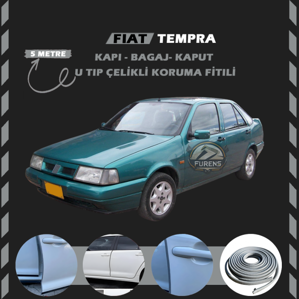 Fiat Tempra Oto Araç Kapı Koruma Fitili 5metre Parlak Gri Renk