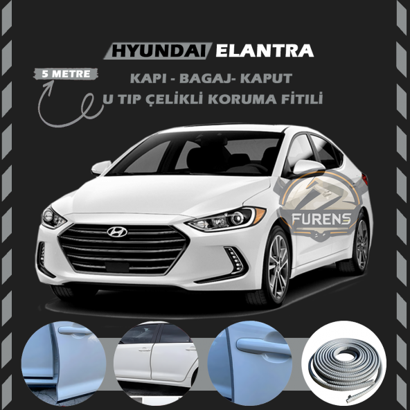 Hyundai Elantra Oto Araç Kapı Koruma Fitili 5metre Parlak Gri Renk