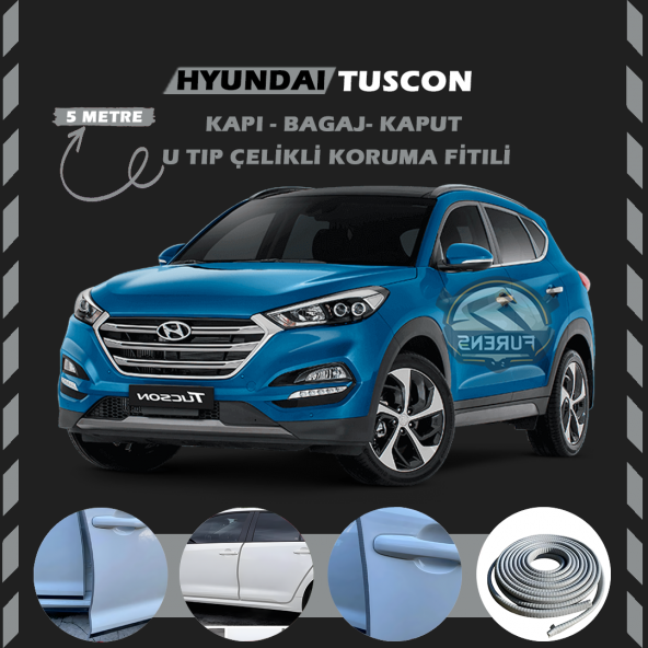 Hyundai Tuscon Oto Araç Kapı Koruma Fitili 5metre Parlak Gri Renk