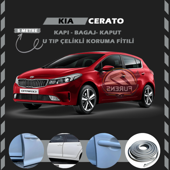 Kia Cerato Oto Araç Kapı Koruma Fitili 5metre Parlak Gri Renk