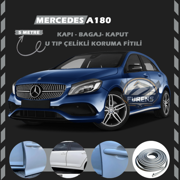 Mercedes A180 Oto Araç Kapı Koruma Fitili 5metre Parlak Gri Renk ürün görseli 1