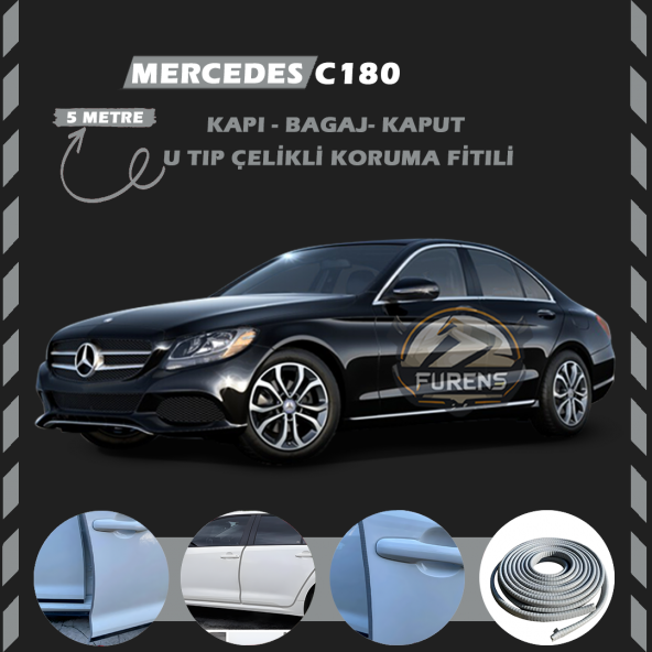 Mercedes C180 Oto Araç Kapı Koruma Fitili 5metre Parlak Gri Renk