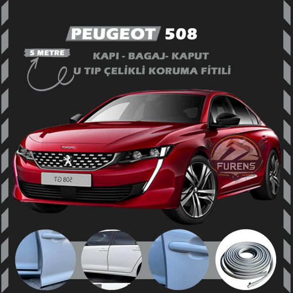 Peugeot 508 Oto Araç Kapı Koruma Fitili 5metre Parlak Gri Renk