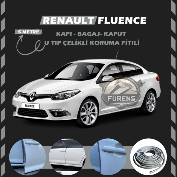 Renault Fluence Oto Araç Kapı Koruma Fitili 5metre Parlak Gri Renk