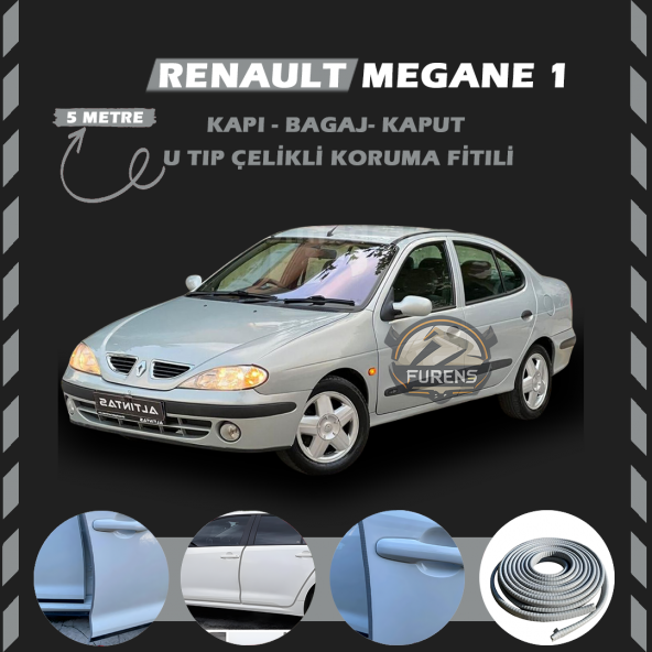 Renault Megane 1 Oto Araç Kapı Koruma Fitili 5metre Parlak Gri Renk