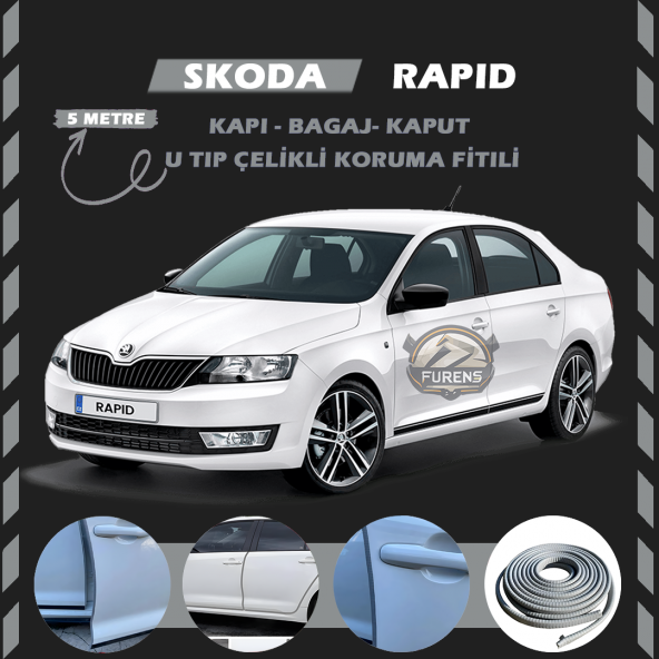 Skoda Rapid Oto Araç Kapı Koruma Fitili 5metre Parlak Gri Renk