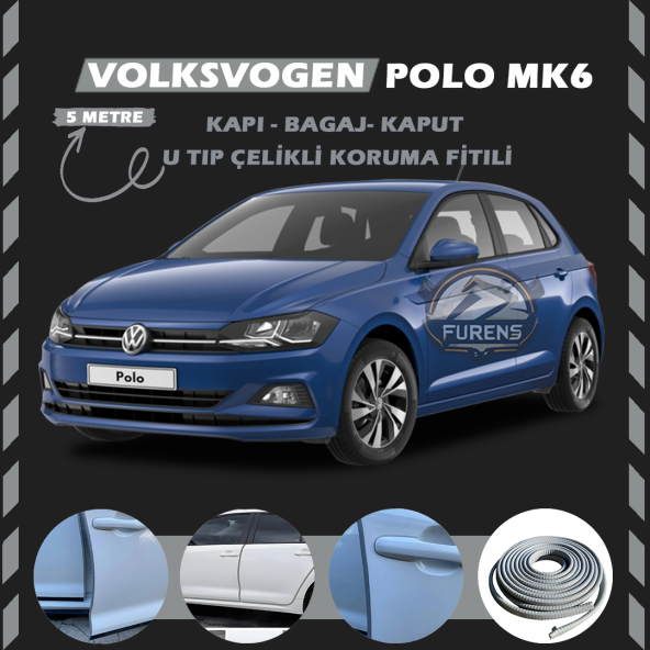 Volksvogen Polo MK6 Oto Araç Kapı Koruma Fitili 5metre Parlak Gri Renk