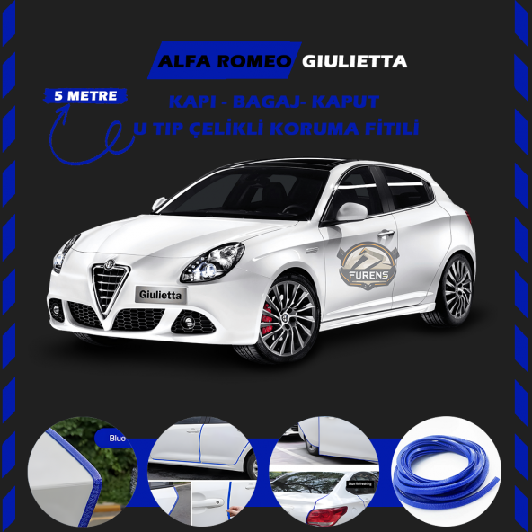 Alfa Romeo Giulietta Oto Araç Kapı Koruma Fitili 5metre Parlak Mavi Renk