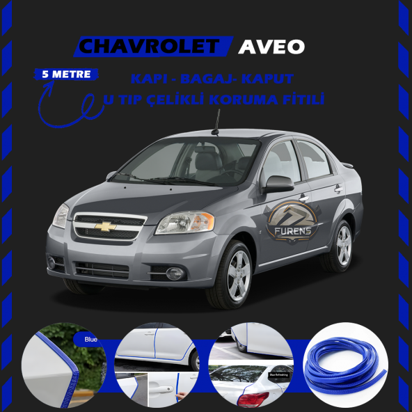 Chevrolet Aveo Oto Araç Kapı Koruma Fitili 5metre Parlak Mavi Renk