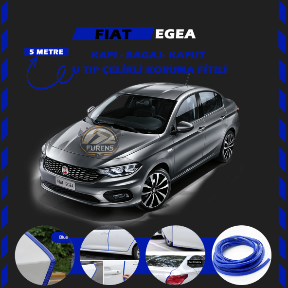 Fiat Egea Oto Araç Kapı Koruma Fitili 5metre Parlak Mavi Renk