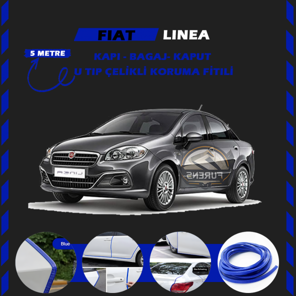Fiat Linea Oto Araç Kapı Koruma Fitili 5metre Parlak Mavi Renk