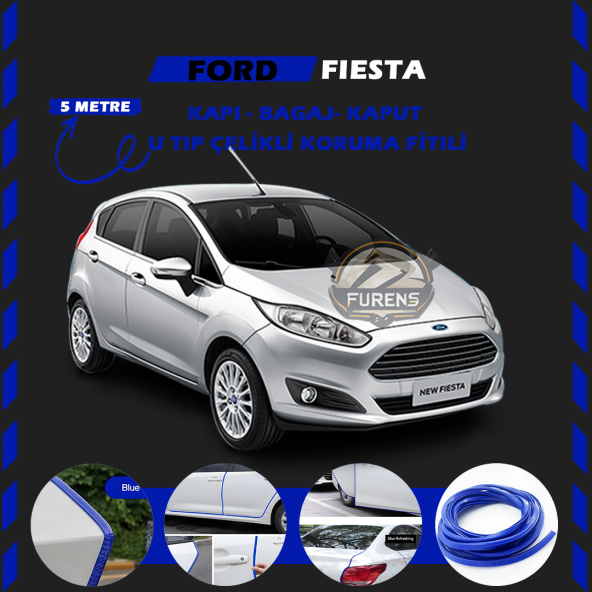 Ford Fiesta Oto Araç Kapı Koruma Fitili 5metre Parlak Mavi Renk ürün görseli 1